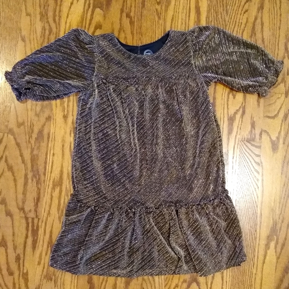NEW Wonder Nation Ruffled Babydoll Dress Kids Size 7/8 Metallic Gold & Black